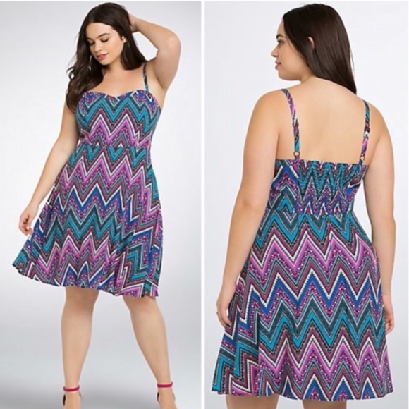 torrid Dresses & Skirts - TORRID Multi-Color Chevron Prnt Smocked Back Dress